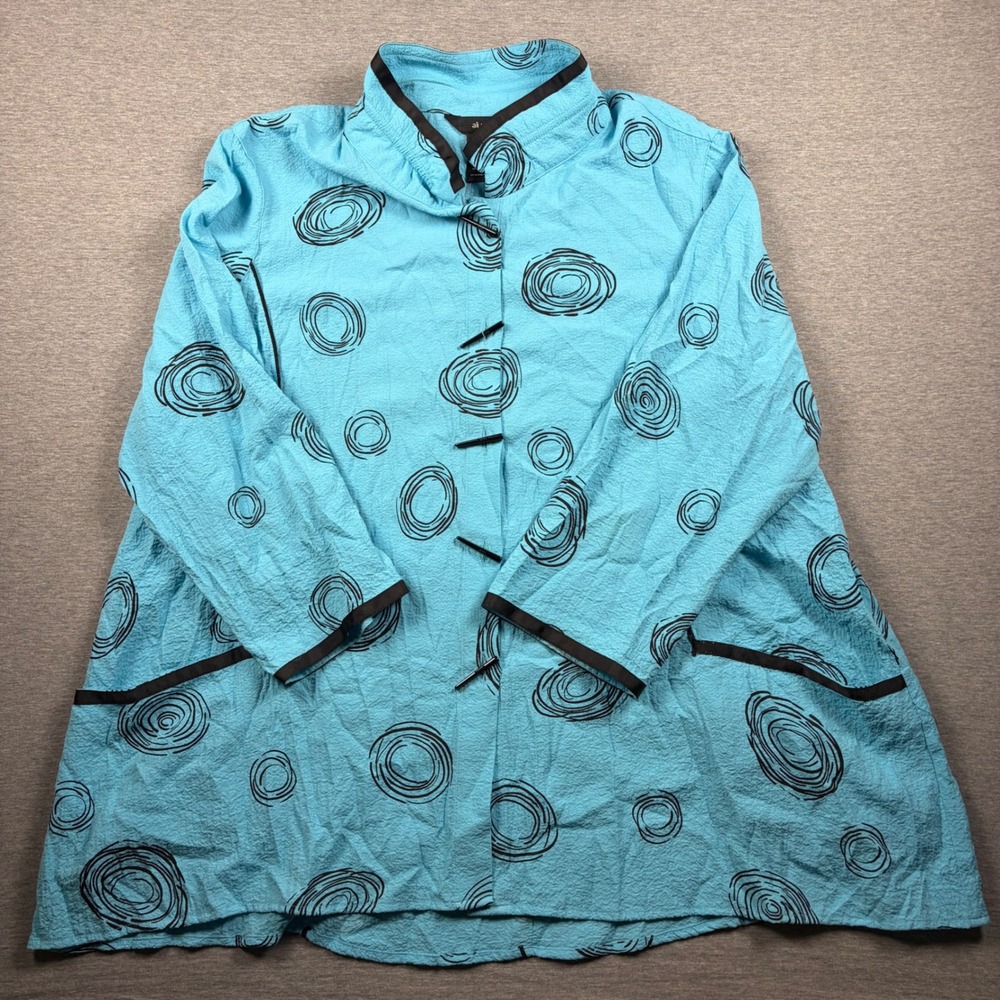 Ali Miles Jacket XL Blue Swirl Art To Wear Lightweight Button Front